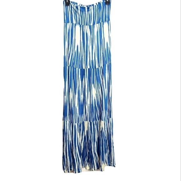 Maxi Strapless Blue/Cream Boho Dress Size 6 - Picture 2 of 4